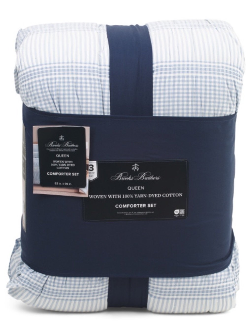 Brooks Brothers Navy and Light Blue Striped Queen Comforter Set
